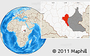 Shaded Relief Location Map of Bentiu, highlighted country, highlighted grandparent region
