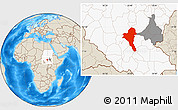 Shaded Relief Location Map of Bentiu, highlighted country, highlighted parent region