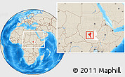 Shaded Relief Location Map of Bentiu, highlighted grandparent region, within the entire country