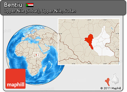 Shaded Relief Location Map of Bentiu, highlighted grandparent region