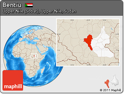 Shaded Relief Location Map of Bentiu, highlighted grandparent region