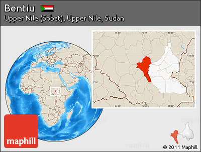 Shaded Relief Location Map of Bentiu, highlighted grandparent region