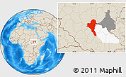 Shaded Relief Location Map of Bentiu, highlighted parent region, highlighted grandparent region