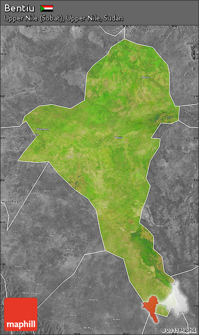 Satellite Map of Bentiu, desaturated