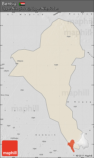 Shaded Relief Map of Bentiu, desaturated