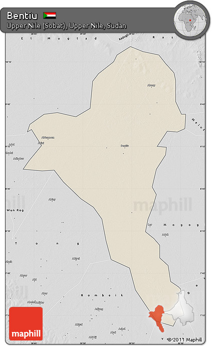 Shaded Relief Map of Bentiu, desaturated