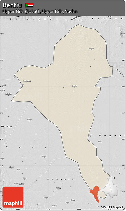 Shaded Relief Map of Bentiu, desaturated