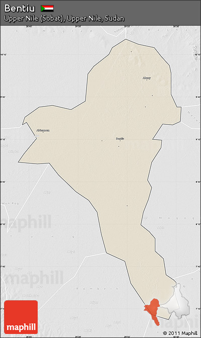 Shaded Relief Map of Bentiu, lighten, desaturated