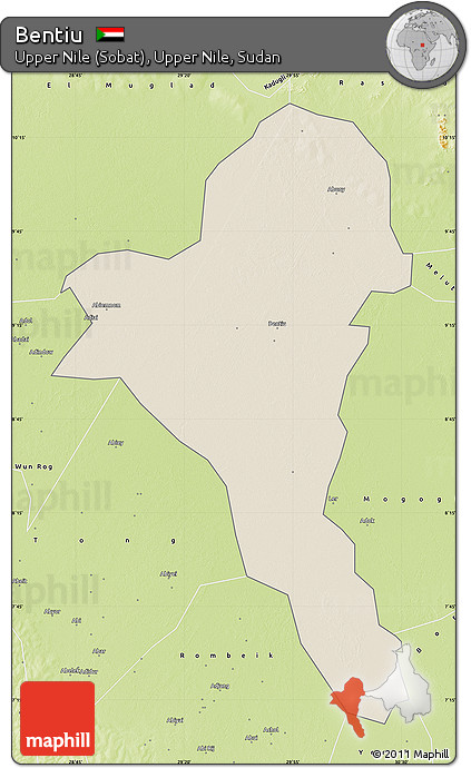 Shaded Relief Map of Bentiu, physical outside