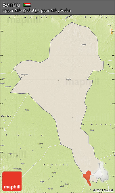 Shaded Relief Map of Bentiu, physical outside
