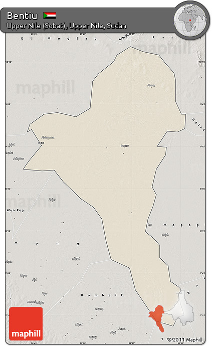 Shaded Relief Map of Bentiu, semi-desaturated