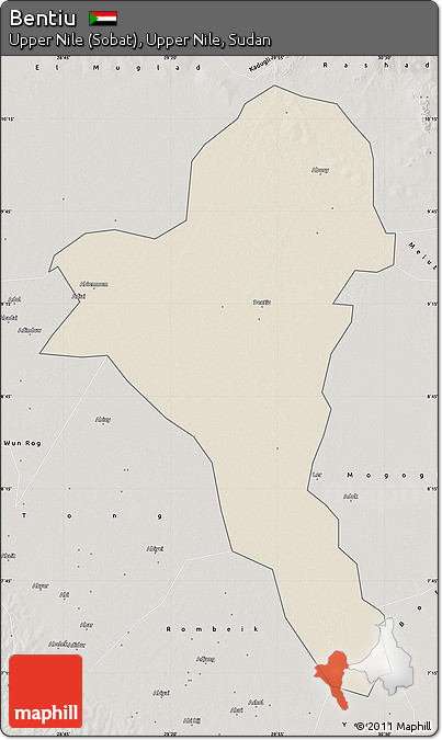 Shaded Relief Map of Bentiu, semi-desaturated