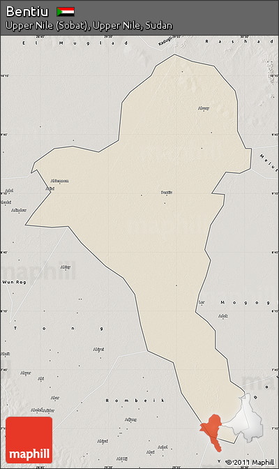 Shaded Relief Map of Bentiu, semi-desaturated