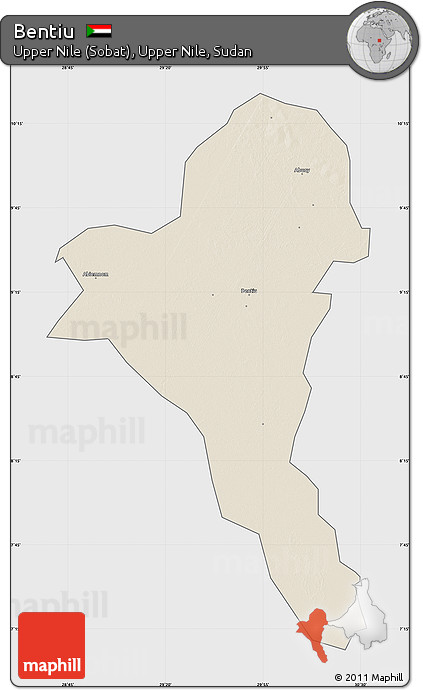 Shaded Relief Map of Bentiu, single color outside