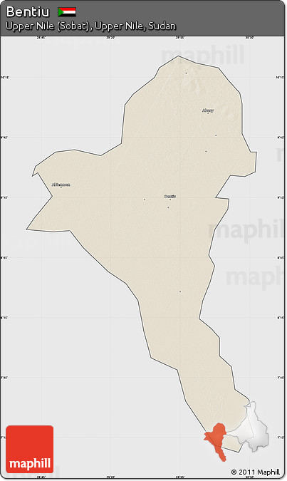 Shaded Relief Map of Bentiu, single color outside