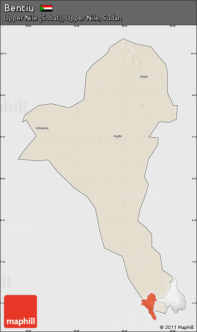 Shaded Relief Map of Bentiu, single color outside