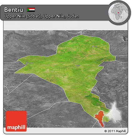 Satellite Panoramic Map of Bentiu, desaturated
