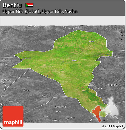 Satellite Panoramic Map of Bentiu, desaturated