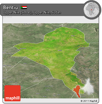 Satellite Panoramic Map of Bentiu, semi-desaturated