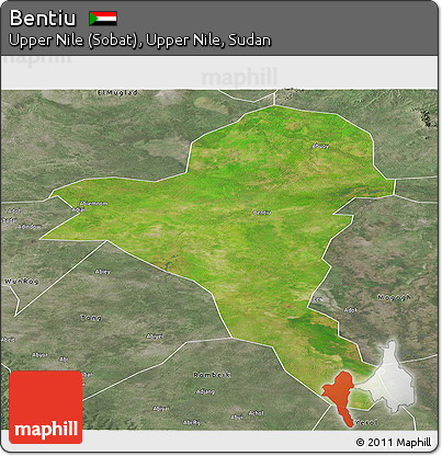 Satellite Panoramic Map of Bentiu, semi-desaturated