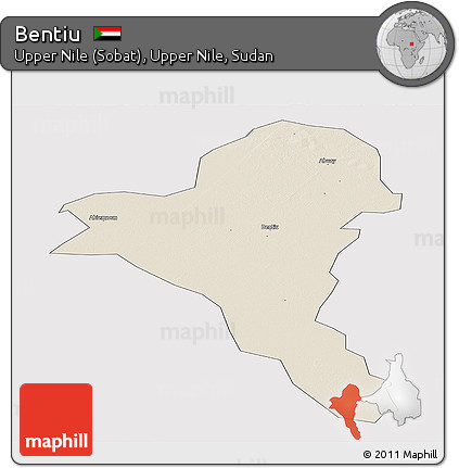 Shaded Relief Panoramic Map of Bentiu, cropped outside