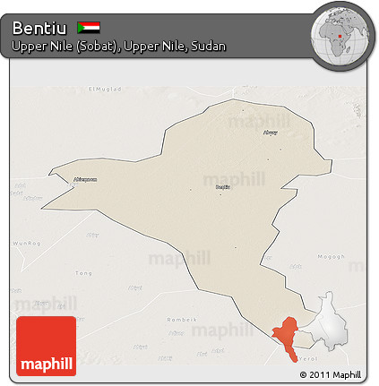 Shaded Relief Panoramic Map of Bentiu, lighten