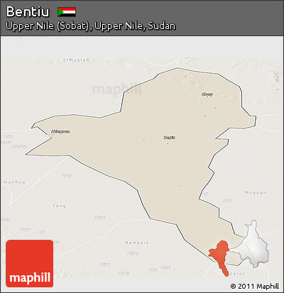 Shaded Relief Panoramic Map of Bentiu, lighten