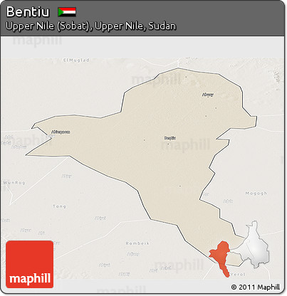 Shaded Relief Panoramic Map of Bentiu, lighten