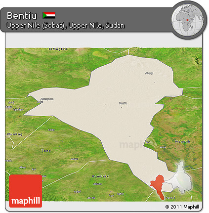 Shaded Relief Panoramic Map of Bentiu, satellite outside
