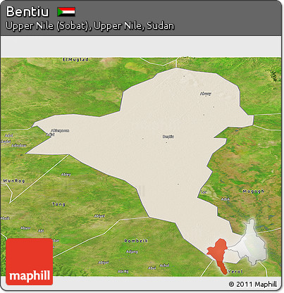 Shaded Relief Panoramic Map of Bentiu, satellite outside