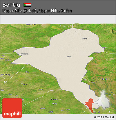 Shaded Relief Panoramic Map of Bentiu, satellite outside