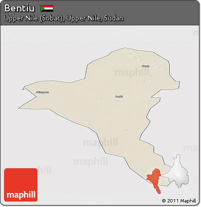 Shaded Relief Panoramic Map of Bentiu, single color outside