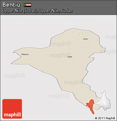 Shaded Relief Panoramic Map of Bentiu, single color outside