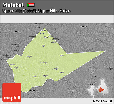 Physical 3D Map of Malakal, darken, desaturated