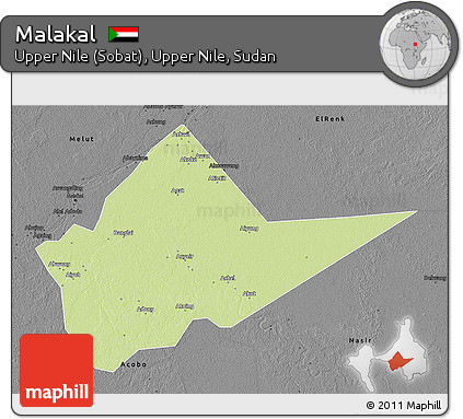 Physical 3D Map of Malakal, darken, desaturated