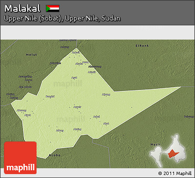Physical 3D Map of Malakal, darken