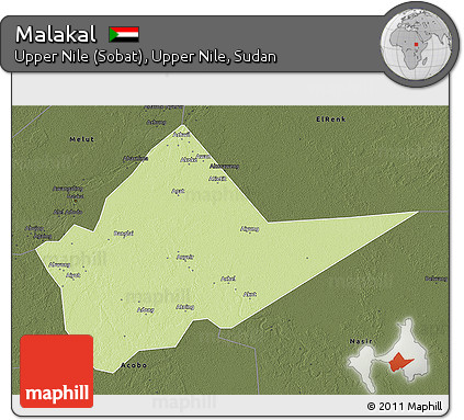 Physical 3D Map of Malakal, darken