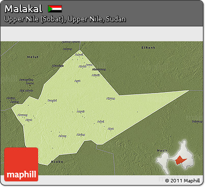 Physical 3D Map of Malakal, darken