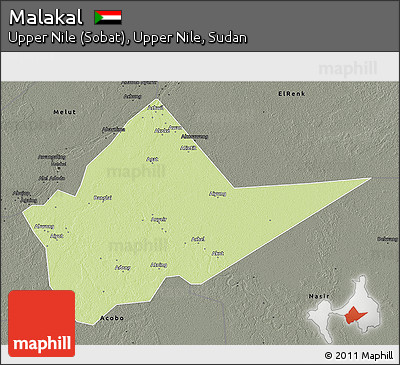 Physical 3D Map of Malakal, darken, semi-desaturated