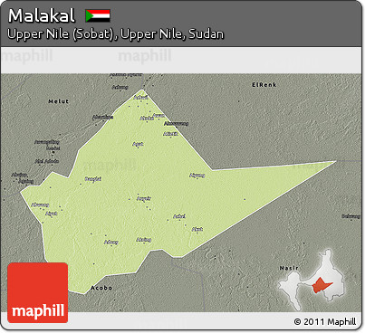 Physical 3D Map of Malakal, darken, semi-desaturated