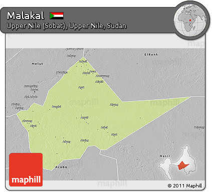 Physical 3D Map of Malakal, desaturated