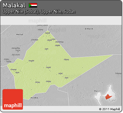 Physical 3D Map of Malakal, desaturated
