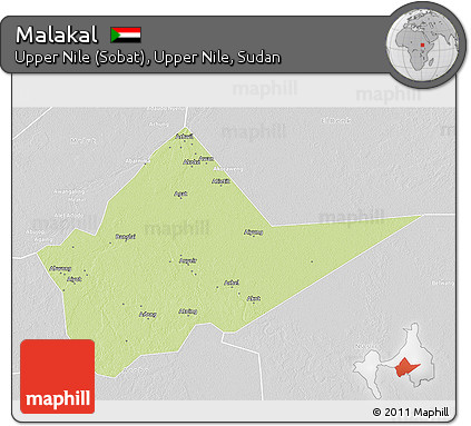 Physical 3D Map of Malakal, lighten, desaturated