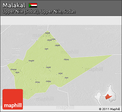 Physical 3D Map of Malakal, lighten, desaturated