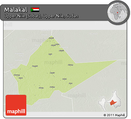 Physical 3D Map of Malakal, lighten, semi-desaturated