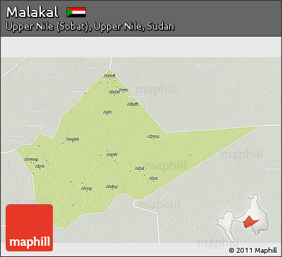 Physical 3D Map of Malakal, lighten, semi-desaturated