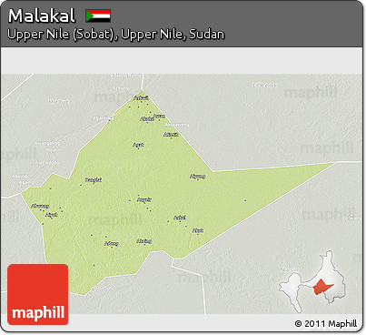 Physical 3D Map of Malakal, lighten, semi-desaturated