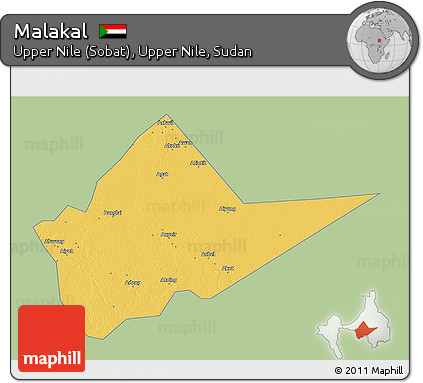 Savanna Style 3D Map of Malakal, single color outside