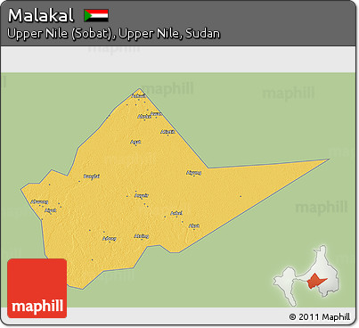Savanna Style 3D Map of Malakal, single color outside