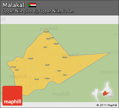 Savanna Style 3D Map of Malakal, single color outside